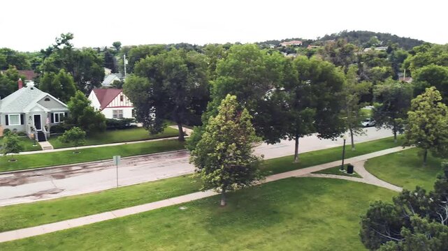 Aerial view of Rapid City Park, South Dakota. Slow motion