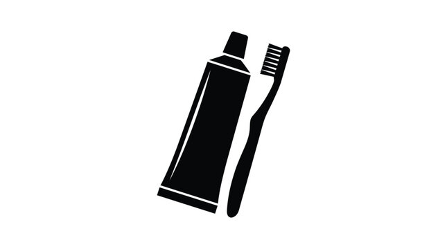 Toothpaste tube and toothbrush graphic in black silhouette