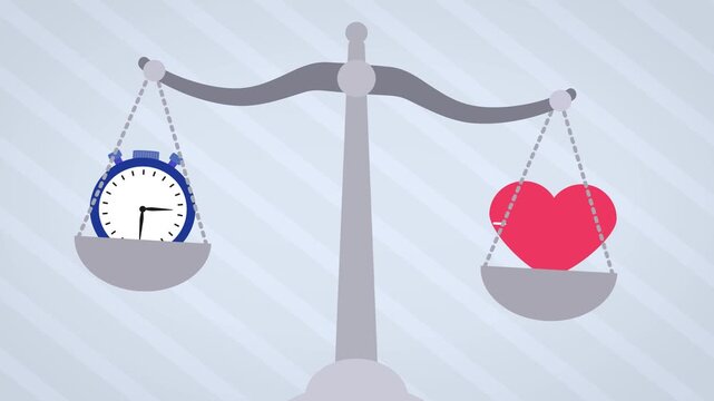 Healthy heart and time balancing on a scale conceptual animation