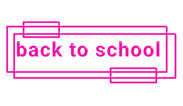Back to school banner with pink outline text and frame, minimal education theme design on white background