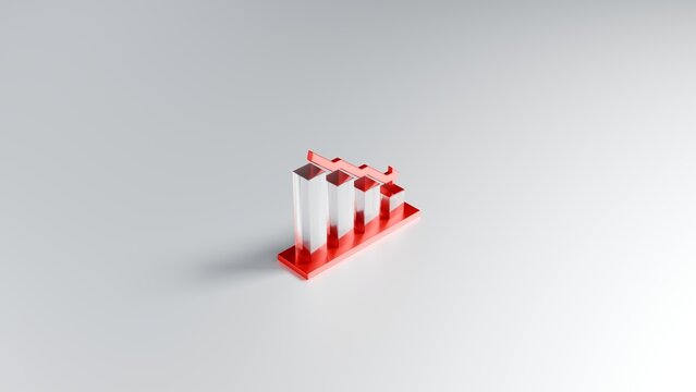 Red glass bar chart 3d render for financial loss