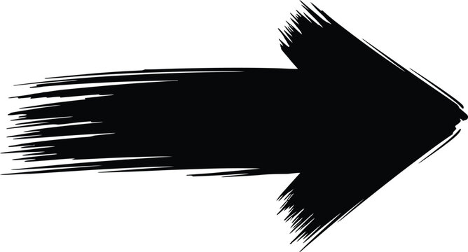 Black ink brush stroke arrow pointing right with a rough artistic texture design Vector