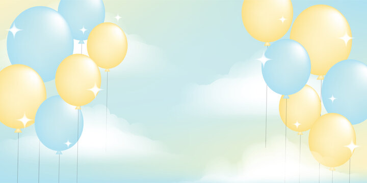 balloons with cloud background blue yellow color tone