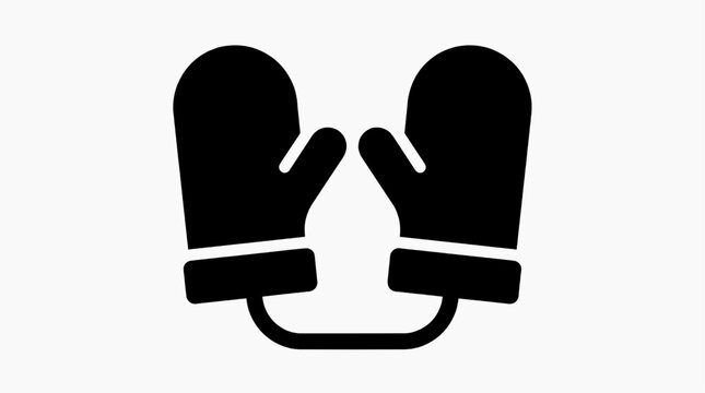A simple black icon of a pair of mittens connected by a string, perfect for representing winter or cold weather activities.