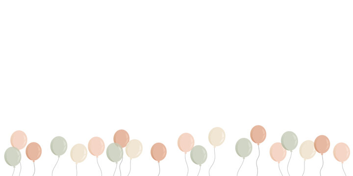 Banni&egrave;re festive avec bordure basse de ballons pastel et grand espace vide. Id&eacute;al pour invitation, anniversaire, baby shower, carte, affiche ou publication.