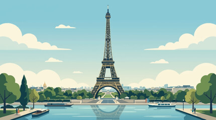 Obraz premium Eiffel Tower Paris France illustration Seine River cityscape