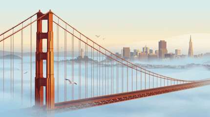 Fototapeta premium Golden Gate Bridge San Francisco California foggy morning cityscape