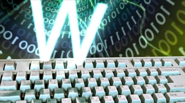 Computer Keyboard with Binary Code Digital Data Technology Background
