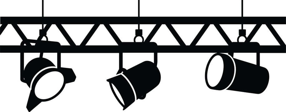 Stage lighting truss silhouette illustration, concert event production equipment vector isolated black design element