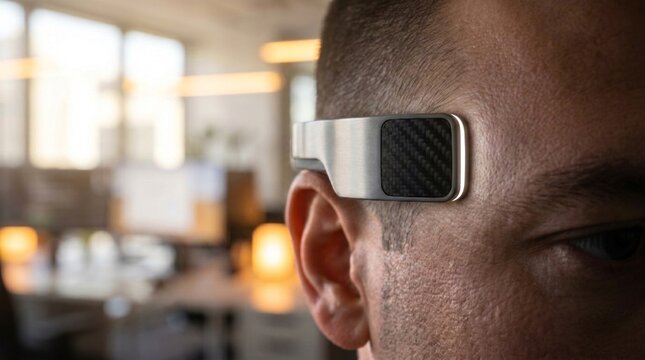 Hombre lleva un sensor neuronal minimalista de titanio y fibra de carbono