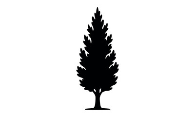 Black silhouette of a coniferous tree on a white background © OmRaj