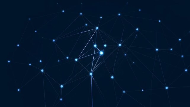 Dynamic particle network animation with glowing lines and points connecting in motion