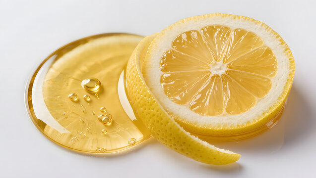 Luxury vitamin C antioxidant serum with fresh lemon brightening skincare concept