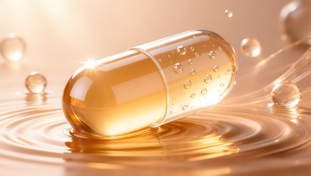 Beauty supplement capsule with collagen and ceramides for skin health