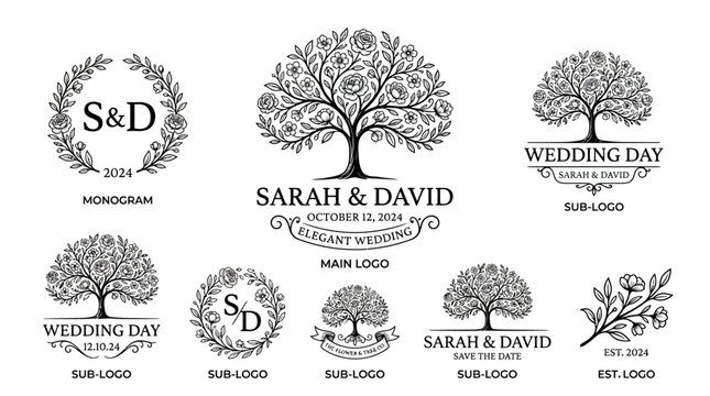 Wedding logo tree couple names.