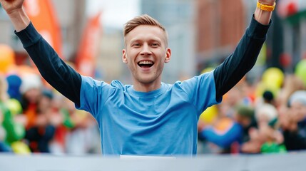 Cheering man celebrating victory in sports crowd