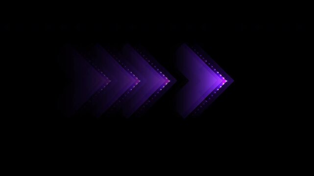 Dynamic violet neon arrow animation with glowing led points on transparent background 4K