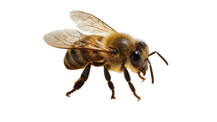 Detailed honey bee with fuzzy body and striped abdomen, isolated on transparent background © Elena