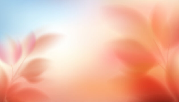 Orange and pink gradient autumn background. Abstract graduated peach and blue background, blurred autumn leaves. Blur effect. Soft gradient mesh. Vector illustration.