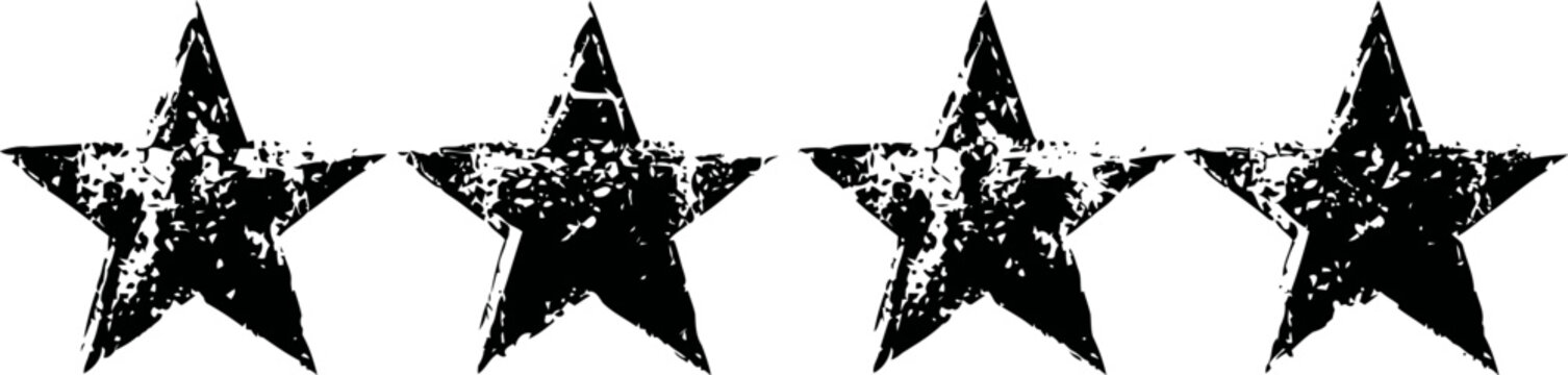 grunge black four star rating icon with distressed texture