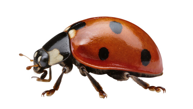 Red ladybug with black spots, isolated on transparent background