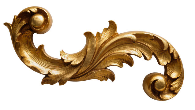 Ornate golden acanthus leaf scrollwork, isolated on transparent background