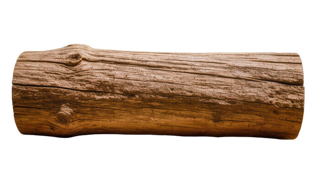Weathered rough brown tree trunk section with knots, isolated on transparent background