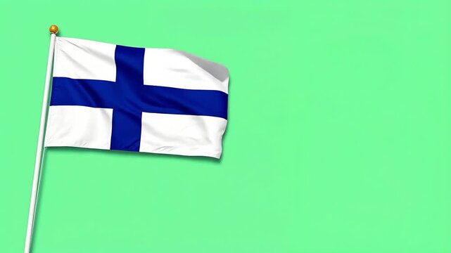 The flag of Finland waves proudly against a plain green background.