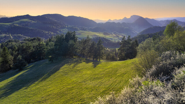 Mountain Landscape view with blue horizons in Pieniny, Slovakia