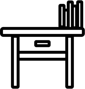Modern Study Desk Line Icon with Books and Drawer