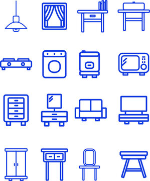 Home Furniture and Household Appliance Line Icons Set
