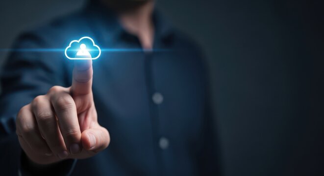 Cloud computing access control man touching digital human icon in cloud network