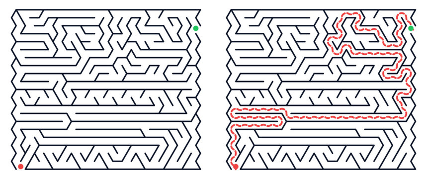 Maze puzzle showing start and end points with highlighted path  