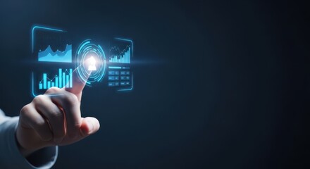 Obraz premium Financial data analysis concept with hand interacting with holographic interface