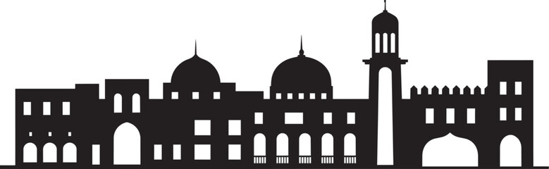 Middle eastern cityscape silhouette with domes and minaret, arabic architecture and Middle East © Nur