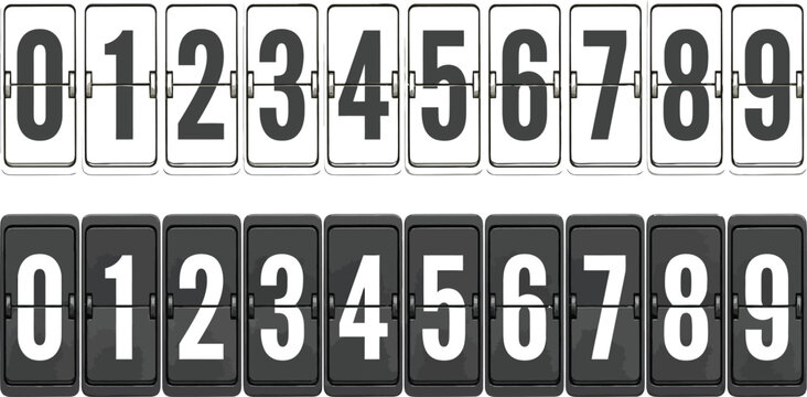 Set of flip clock numbers from zero to nine in white and black style vector illustration for countdown timers and digital time display graphic interface design elements