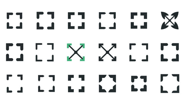 Collection of various expand and full screen user interface icons.