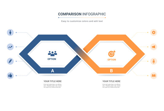 Comparison infographic template. Modern versus chart, decision making diagram and comparison table design for business presentation, workflow and product evaluation.