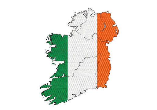 Map of ireland with flag colors, isolated on transparent background