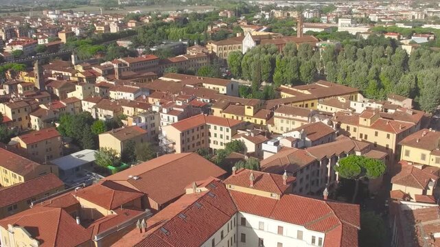 Drone panorama of Pisa historic center near Piazza dei Cavalieri