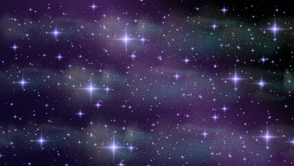 Outer space background with shining stars and purple nebula. Deep cosmos vector illustration with starry night sky, galaxy dust and magic sparkles for futuristic design, banner and wallpaper © Inna