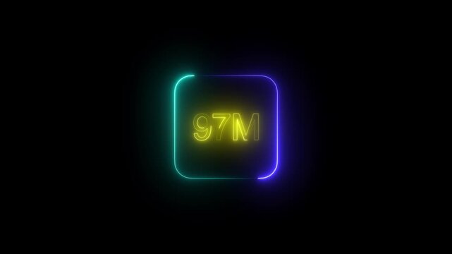 Abstract Glowing Neon Light 97 Millions Letter Icon Animation on black background.