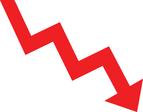 Red zigzag arrow pointing down representing financial loss and business decline Vector