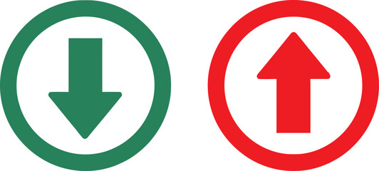 Green down arrow and red up arrow icons in circular frames representing opposite directions and navigation choices Vector © PNG studio 