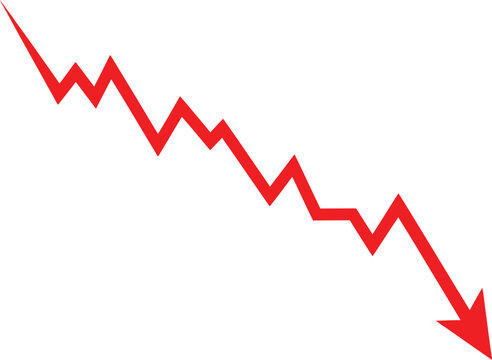 Red arrow pointing down showing a sharp decline or financial market loss on a zig zag line graph Vector