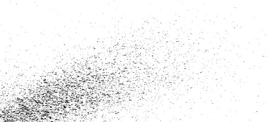 Obraz premium Abstract black particle dispersion effect isolated on white background. Dynamic dust explosion texture vector illustration