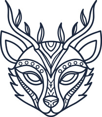 Obraz premium Stylized deer head with antlers and tribal decorative patterns line art design