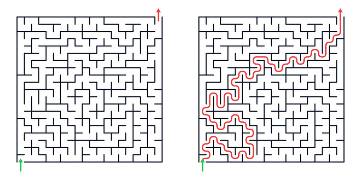 20*20 Maze puzzles with solved path highlighted in red  