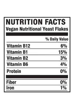 Vegan Nutritional Yeast Flakes Nutrition Facts Label with Vitamins and Minerals Information nutrition facts easy editable label vector template