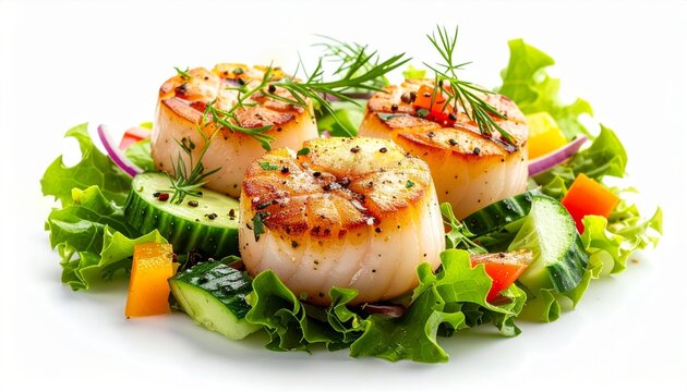 gourmet pan seared scallops served with fresh green salad